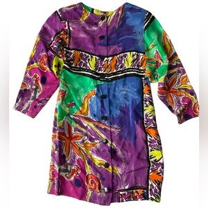 Vintage Button Down Mini Dress Colorful Decisions 80’s Style shoulder Pads Sexy